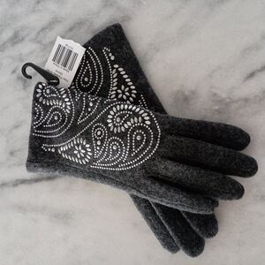 Elegant Gray Embellished Gloves
